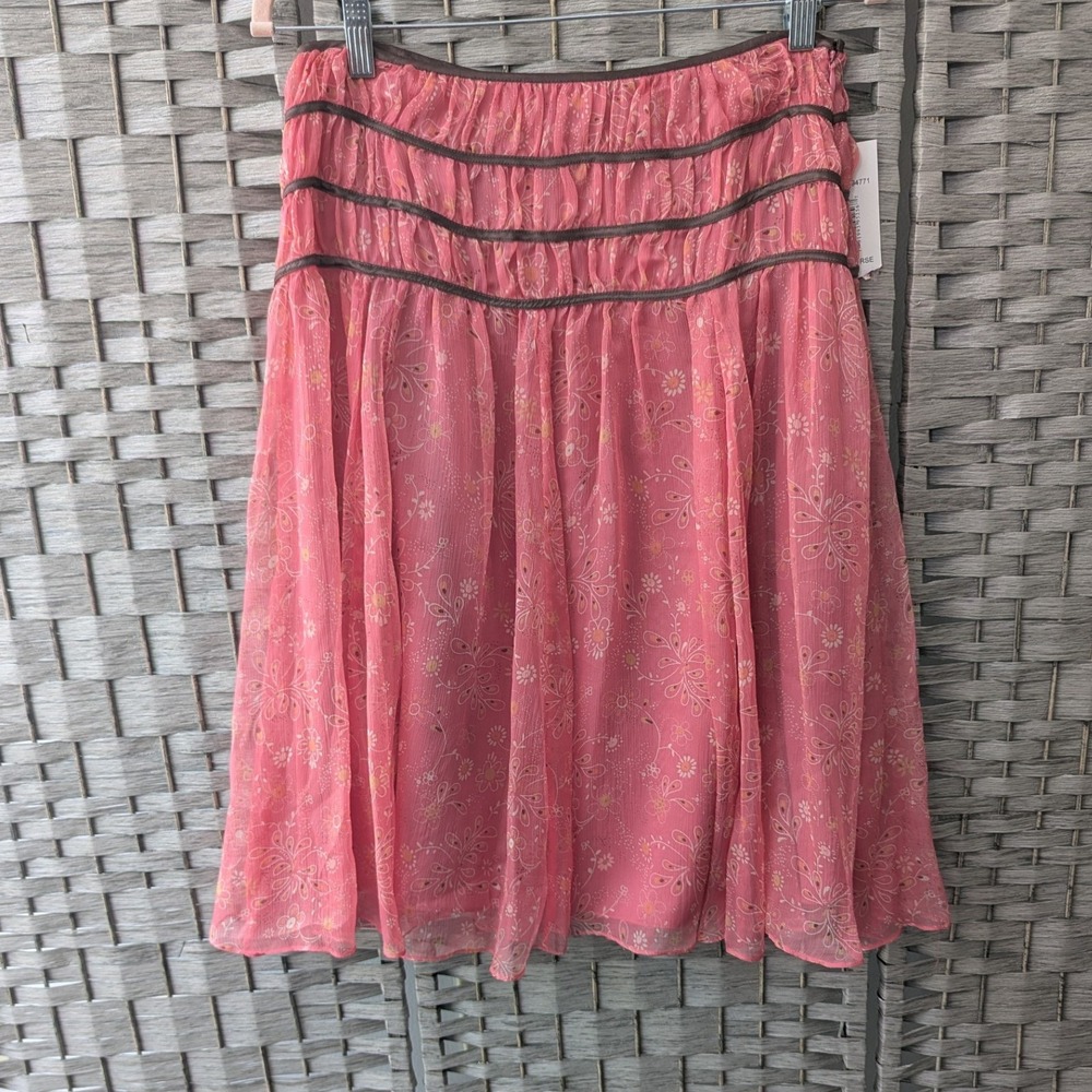 Vtg Y2K Sunny Leigh Silk Skirt Pink Floral Tiered Ribbon Trim Sz 8 Fairycore